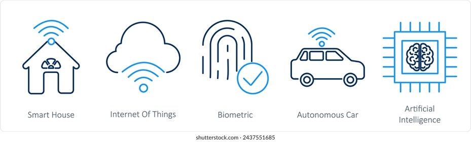 Ein Satz von 5 Mix-Icons als Smart House, Internet der Dinge, biometrische