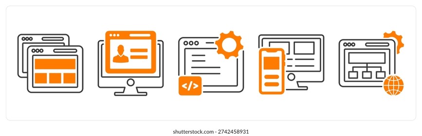 A set of 5 mix icons as snowborading, mountainskiing, cross country sking