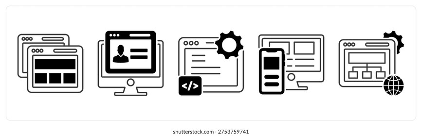 A set of 5 mix icons as snowborading, mountainskiing, cross country sking