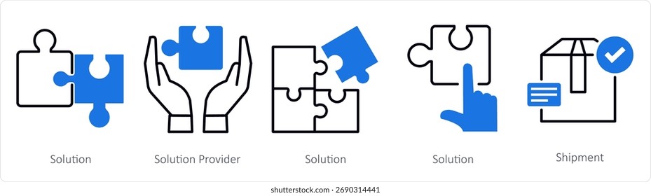 Un conjunto de 5 iconos de la mezcla como solución, proveedor de la solución, envío