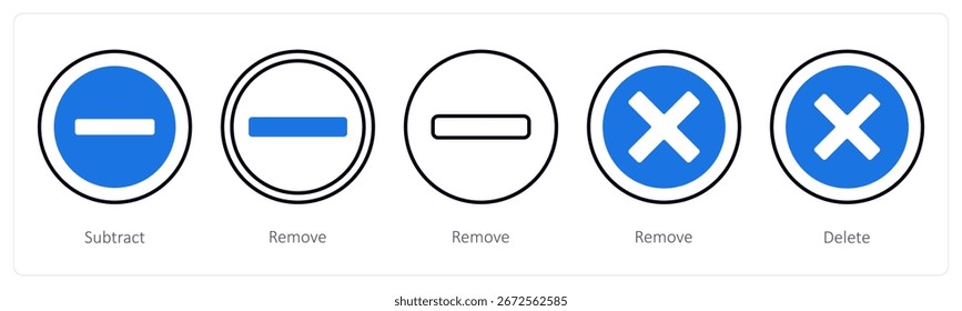 A set of 5 mix icons as subtract, remove, erase