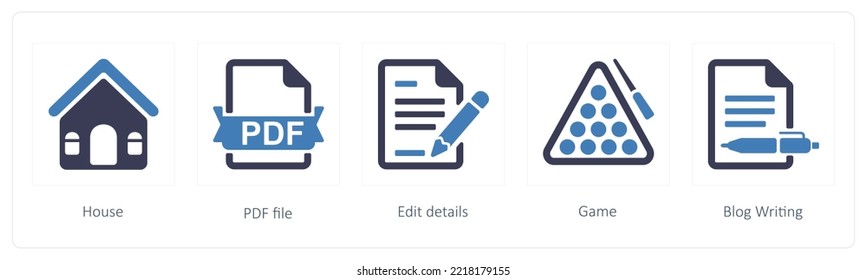 A set of 5 mix icons such as house, pdf file