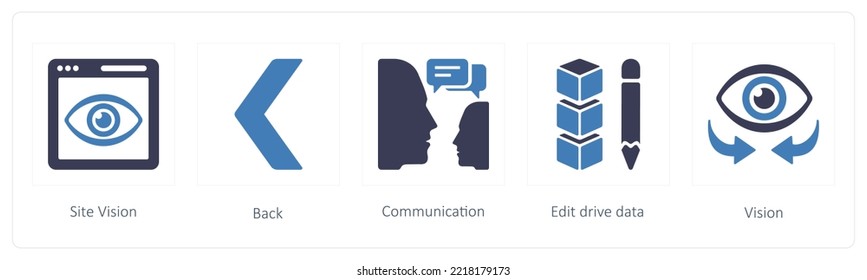 A set of 5 mix icons such as performance vision, medical reports