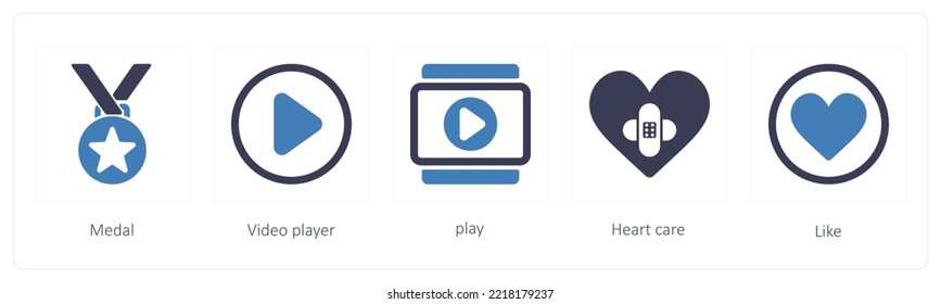 Un conjunto de 5 íconos de mezcla como medalla, reproductor de video