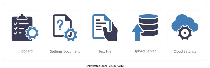 A set of 5 mix icons such as clipboard, settings document