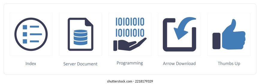 A set of 5 mix icons such as index, server document