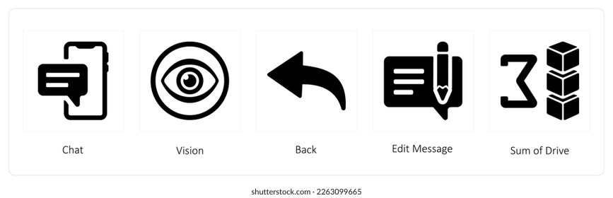Un conjunto de 5 iconos de mezcla como chat, visión, espalda