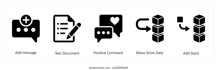 A set of 5 mix icons such as add message, text document