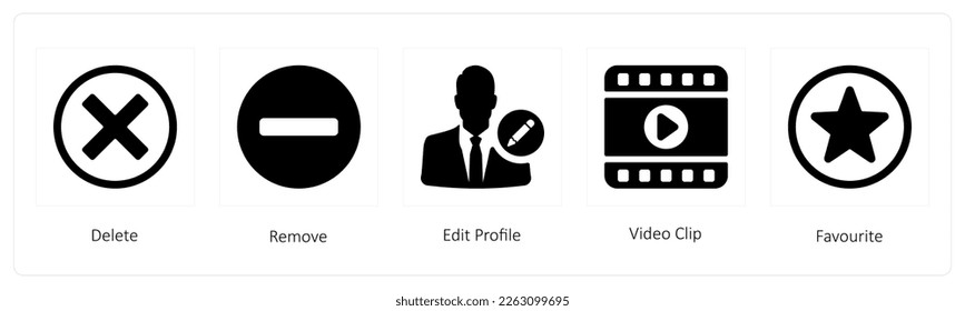 A set of 5 mix icons such as delete, remove, edit profile