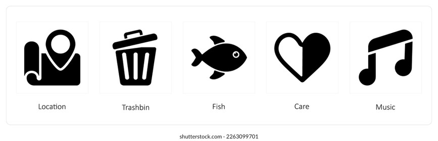 A set of 5 mix icons such as location, trashbin