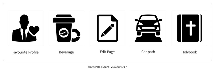 A set of 5 mix icons such as favorite profile, beverage
