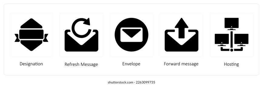 A set of 5 mix icons such as designation, refresh message
