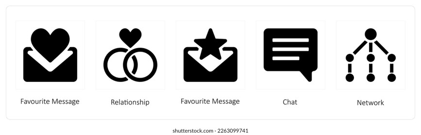 A set of 5 mix icons such as favorite message, relationship
