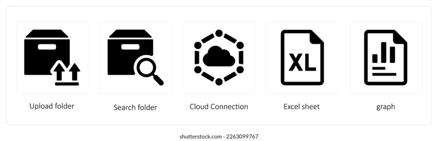 A set of 5 mix icons such as upload folder, search folder