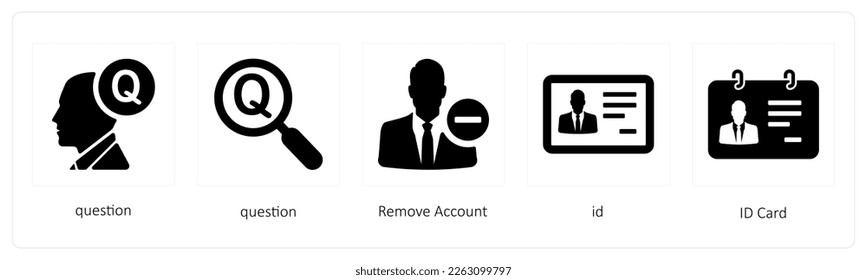 A set of 5 mix icons such as question, remove account