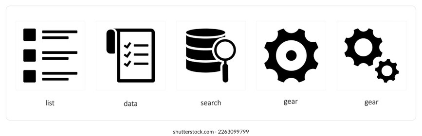 A set of 5 mix icons such as list, data, menu, bar