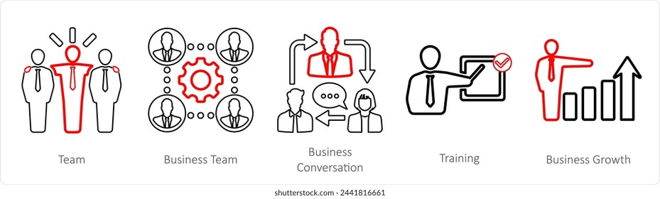 A set of 5 Mix icons as team, business team, business conversation