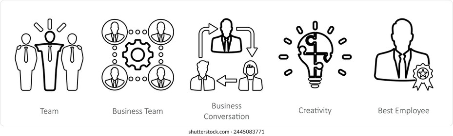 Un conjunto de 5 iconos de mezcla como equipo, equipo de negocios, conversación de negocios