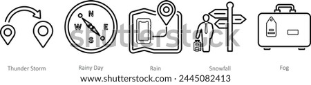 A set of 5 Mix icons as thunderstorm, rainy day, rain