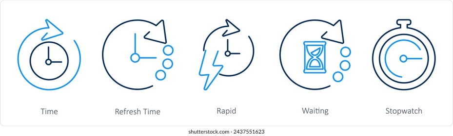 Un conjunto de 5 iconos de mezcla como tiempo, tiempo de actualización, rápido