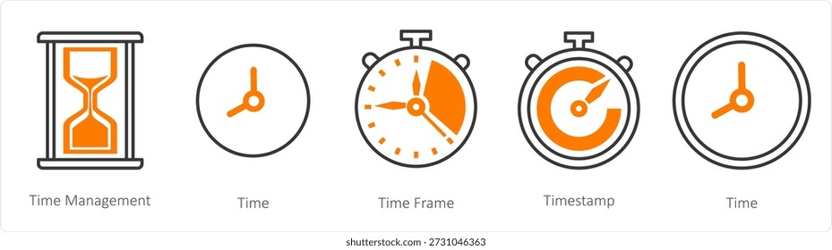 A set of 5 mix icons as time management, time, time frame