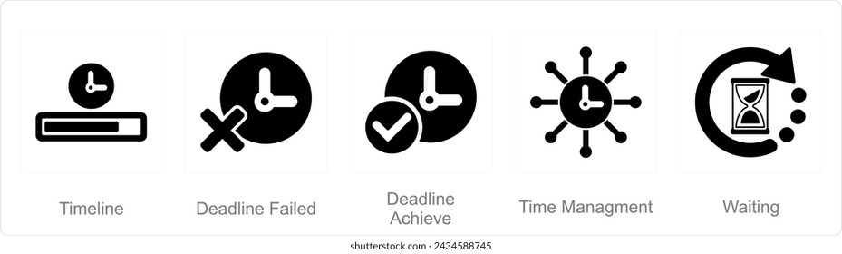A set of 5 Mix icons as timeline, deadline failed, deadline achieve