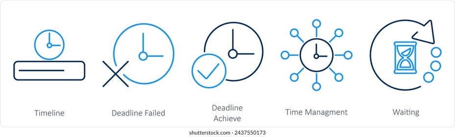 A set of 5 Mix icons as timeline, deadline failed, deadline achieve