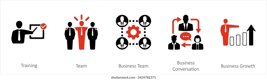 A set of 5 mix icons as training, team, business team