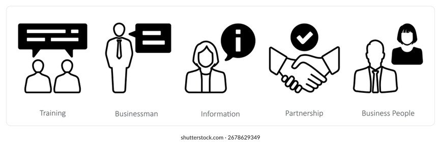 A set of 5 mix icons as training, businessman, information