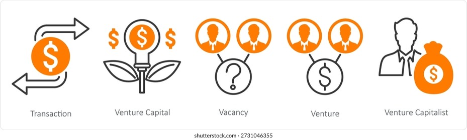 A set of 5 mix icons as transaction, venture capital, vacancy