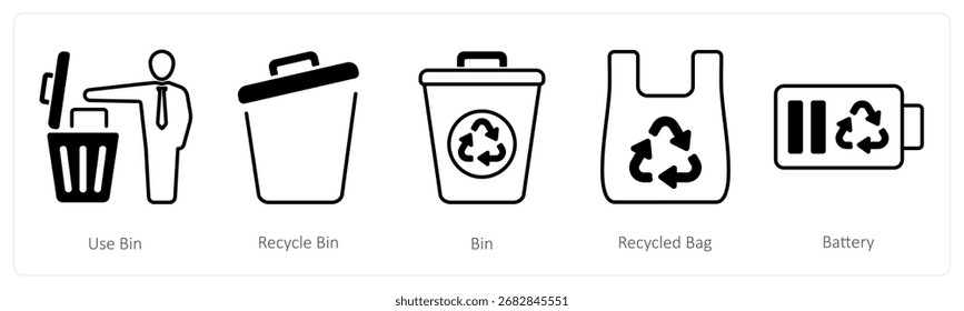 Um conjunto de 5 ícones mistos como usar lixeira, lixeira, lixeira