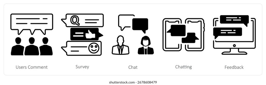 A set of 5 mix icons as user comment, survey, chat