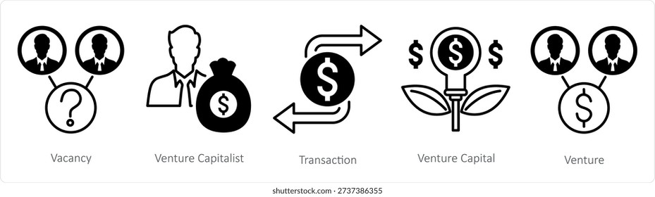 A set of 5 mix icons as vacancy, venture capitalist, transaction