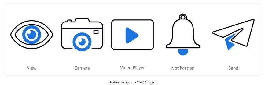 Um conjunto de 5 ícones de mistura como vista, câmera, reprodutor de vídeo