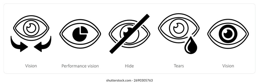 Um conjunto de 5 ícones mistos como visão, visão de desempenho, ocultar