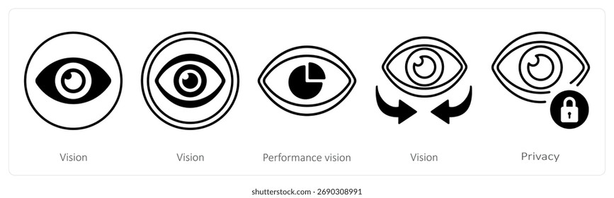 Un conjunto de 5 iconos de mezcla como visión, visión de rendimiento, privacidad