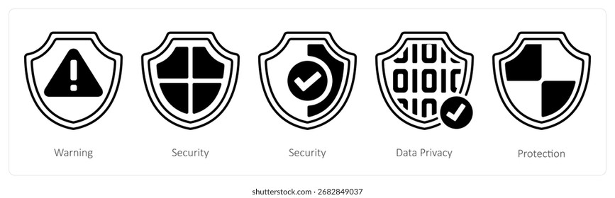 Un conjunto de 5 iconos de mezcla como advertencia, seguridad, privacidad de datos