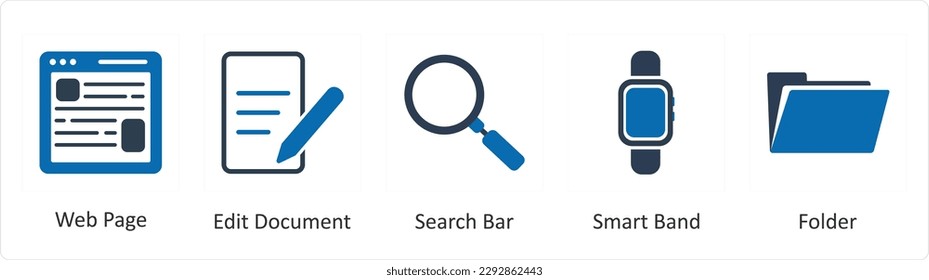 A set of 5 Mix icons as web page, edit document, search bar