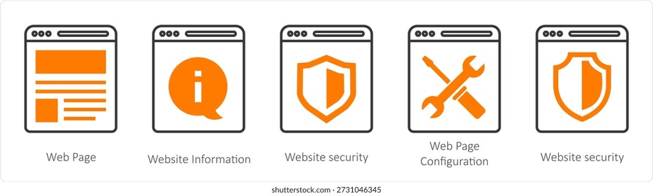 A set of 5 mix icons as webpage, website information, website security