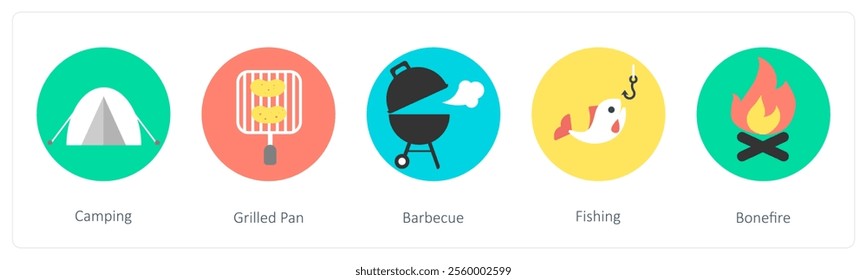 A set of 5 mix icons as wind indicator, map, pin