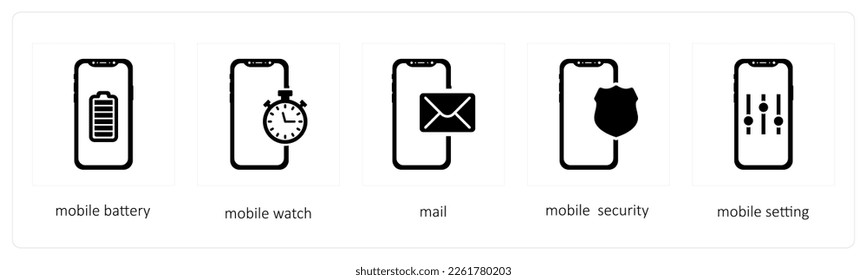 Un conjunto de 5 iconos móviles como Signpost, Búsqueda global