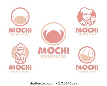 Un conjunto de 5 diseños de logotipos de postres de mochi ideales para tiendas de postres, cafeterías y una identidad de marca de alimentos moderna.