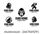 Set of 5 modern minimalist King Kong logos. Perfect for professional branding, carnivore mammal illustration, and fictional ape-inspired wildlife projects.
