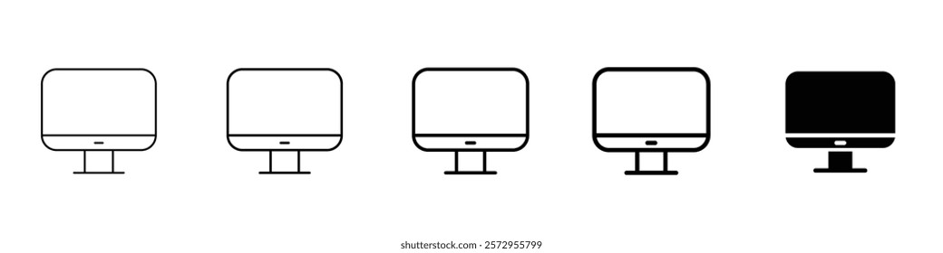 Set of 5 Monitor icon - 1 Silhouette - 1 unexpanded vector - Flat icon of a computer monitor screen, LED monitor, computer screen