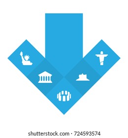 Set Of 5 Monument Icons Set.Collection Of Prehistoric Britain, Drought, Rio And Other Elements.