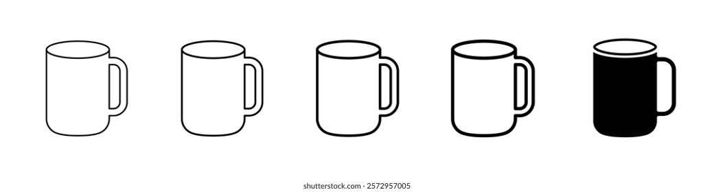 Set of 5 Mug icon - 1 Silhouette - 1 unexpanded vector - Hand-drawn outline doodle icon of a mug with a hot drink, featuring steam, coffee cup, tea cup, cup with handle