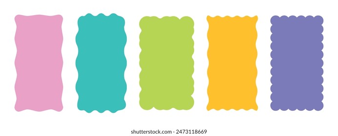 Set of 5 multicolored rectangles. Shapes in pink, blue, green, yellow and purple colors. Hand drawn quote frames. Trendy template for a story. Vector illustration on white background.