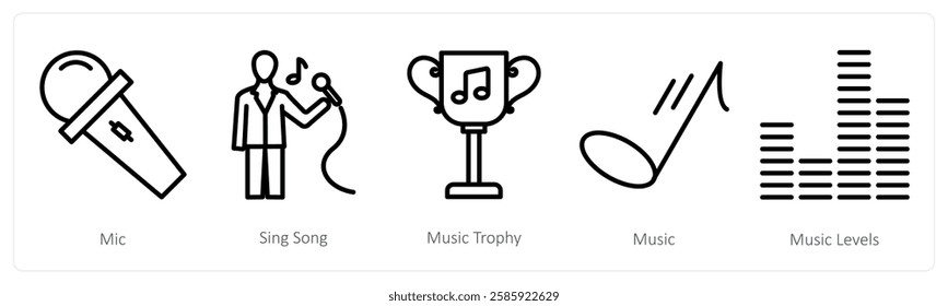 A set of 5 music icons as mic, sing song, music trophy