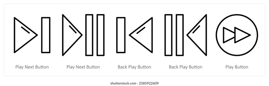 A set of 5 music icons as play next button, back play button