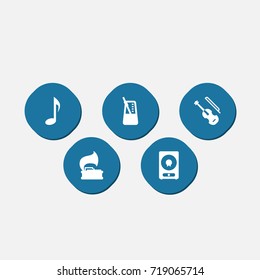 Set Of 5 Music Icons Set.Collection Of Fiddle, Amplifier, Turntable And Other Elements.